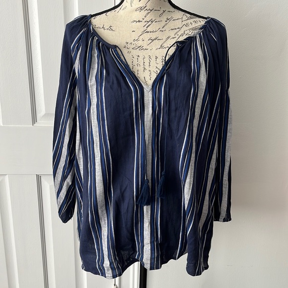 Soft Joie Striped Boho Tassel Peasant Top - Picture 1 of 7